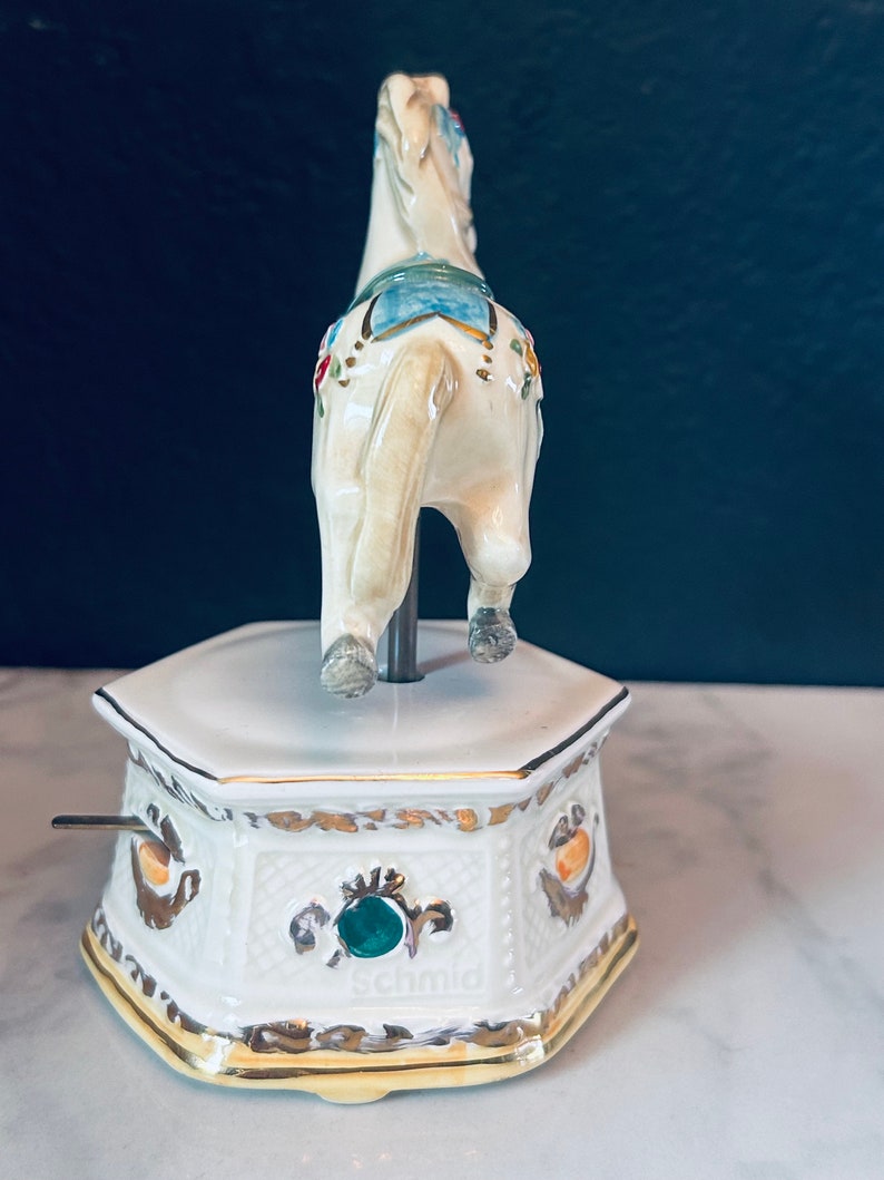 Vintage Schmid Musical Hand Painted 1987 Porcelain Moving Carousel Horse 80s image 7
