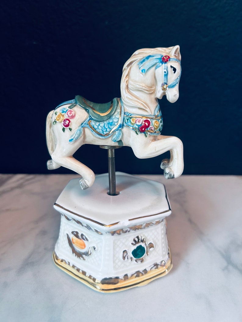 Vintage Schmid Musical Hand Painted 1987 Porcelain Moving Carousel Horse 80s image 4