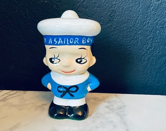 Vintage I Am A Sailor Boy Ceramic Hand Painted Coin Bank With