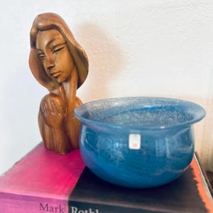 Holmegaard Copenhagen mouth Blown Art Glass Herring Bowl blue Lead Crystal