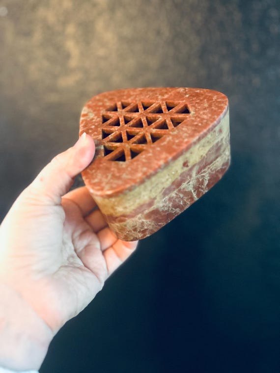 Indian Soapstone Triangular  Box Reticulated Lid … - image 2