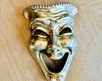 Máscara facial cómica de latón para decoración de pared MCM, actor de teatro, drama, comediante, 7 pulgadas de largo.