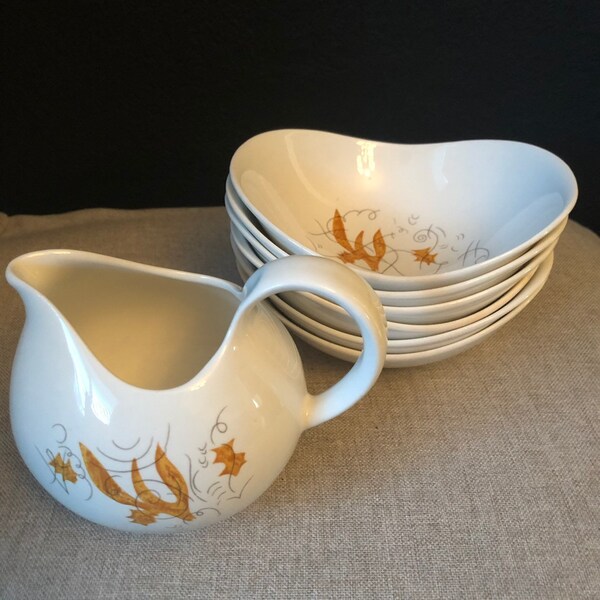 Eva Zeisel Hallcraft Mid Century Modern Bowl Arizona Design Bowls (6) and Creamer Pitcher Set