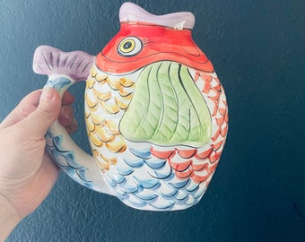 Goldfish Koi Ceramic Pitcher 8.5” h W C L
