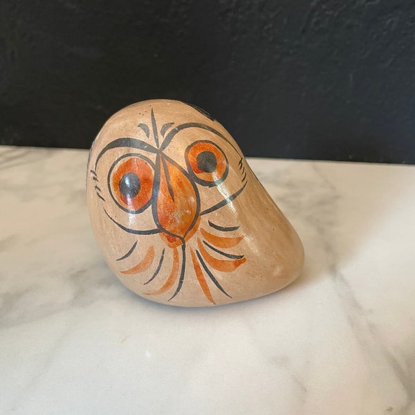 Mexican Folk Art Owl Hand Painted Terracotta 3” h