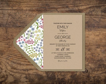 Country Floral Wedding Invitation Suite - Wedding Stationery Suite - Ditsy Floral Countryside Wedding - Rustic Kraft Wedding Stationery