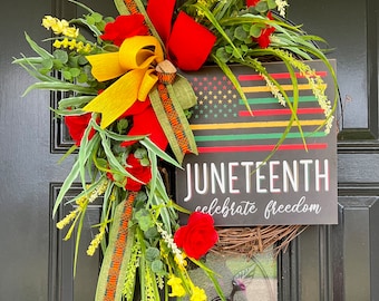 Juneteenth wreath for front door, celebrate juneteenth, African American heritage, black history door hanger