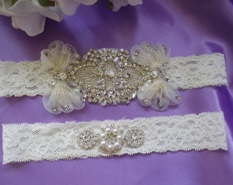 Ivory Lace Wedding Bridal Garter Set