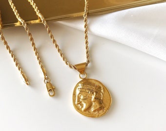 Vintage Original Ancient Greek Coin , Gold Ancient Greek Coin Necklace, Gold Filled Ancient Coin Necklace, Greek Coin Charm Pendant