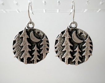 Silver Pine Tree dangle earrings, forest dangle earrings, nature earrings, boho earrings, Silver Dangle Earrings