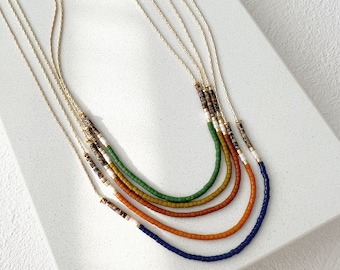 Gold Plated Beaded Necklace, Minimalist Earth Tone Miyuki Glass Beads