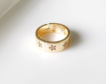 Minimal Flower Zircon Ring / Gold Plated Brass Ring / Gold Plated Ring/ Adjustable Ring / Gold Ring / Trend Ring / Brass Ring