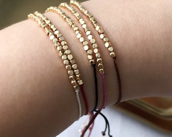 Gold Beaded String Bracelet Gold Bead Bracelet String Bracelet Best friend Gifts, Gift For Her