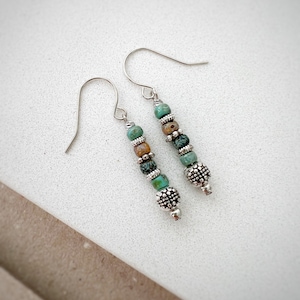 Beaded boho earrings, Silver Earrings, Silver dangle earrings, hippie dangle earrings, bohemian drop earrings, boho earrings