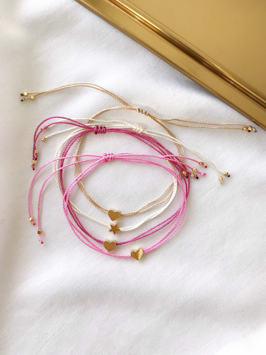 Heart String Bracelet Gold Heart Beaded Bracelet Best Friend Gifts Etsy