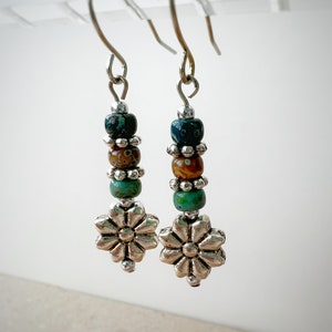 beaded boho earrings, Silver Earrings, Silver dangle earrings, hippie dangle earrings, bohemian drop earrings, boho earrings