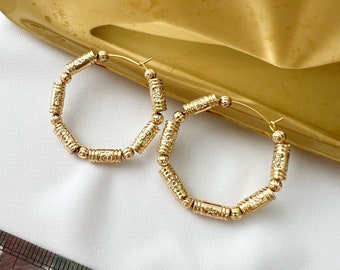 Gold Boho hoop earrings, Gold Beaded hoop earrings gold hoop earrings