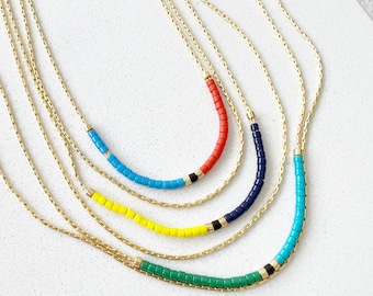 Gold Plated Layering Necklace, Colorful Miyuki Glass Beads
