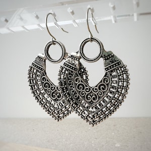 Silver Dangle Earrings, Beaded Earrings, Hippie Earrings,  Boho Jewelry, Boho Earrings, Silver Dangle Earrings