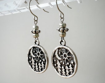 Silver Pine Tree dangle earrings, forest dangle earrings, nature earrings, boho earrings, Silver Dangle Earrings