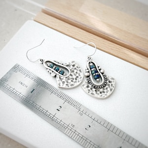 Silver Boho Earrings, Silver Dangle Earrings, Beaded , Natura Hippie Earrings,  Boho Jewelry, Silver Dangle Earrings