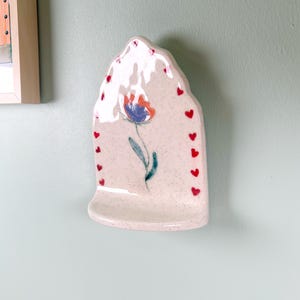 Floral Ceramic Shelf, Handmade Ceramic Altar, Ceramic Wall Decor, Wall Hanging Ceramic Shelf, Ceramic Wall Hanging Candle Holder