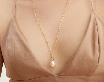 Gold Baroque Pearl Pendant Necklace • Handmade, Hypoallergenic
