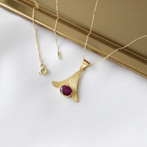 Sterling Silver 925 Genuine Ruby Triangle Necklace  / Gold Plated Silver Oval Cut Ruby/Handmade Ruby Pendant Necklace/ Ruby Necklace