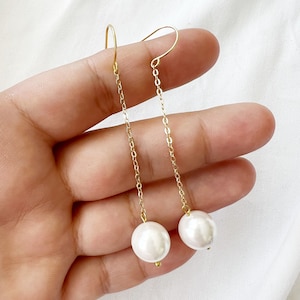 Pearl Earrings, Chain Gold Pearl Earrings, Bridal Earrings, Handmade Jewelry, Bridesmaid Earrings Gifts