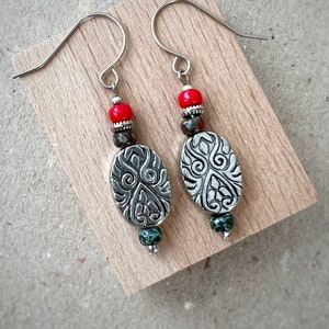 Beaded boho earrings, Silver dangle earrings, Silver Earrings, hippie dangle earrings, bohemian drop earrings, boho earrings