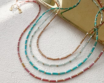 Gold Plated Necklace, Miyuki Glass Beads, Minimalist Boho Style