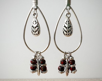 Beaded Dangle Earrings, Silver Boho Hippie Style