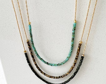 Gold Delicate Necklace, Miyuki Glass Beads, Minimalist Boho Style