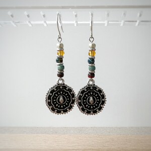 Silver Mandala Earrings, Silver dangle earrings, hippie dangle earrings, bohemian drop earrings, boho earrings