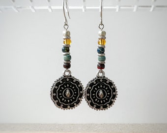 Silver Mandala Earrings, Silver dangle earrings, hippie dangle earrings, bohemian drop earrings, boho earrings