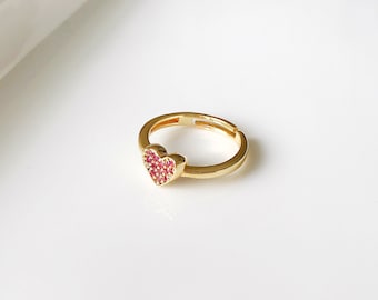 Heart Ring / Zircon Gemstone / Brass Ring / Gold Plated Ring/ Adjustable Ring / Gold Ring / Trend Ring / Heart Ring