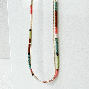 Gold Delicate Necklace with Tiny Beads, Layering Double Necklace, Minimalist Dainty Necklace, Colourful Minimal Boho Necklace