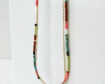 Gold Plated Double Necklace, Miyuki Glass Beads, Boho Layering