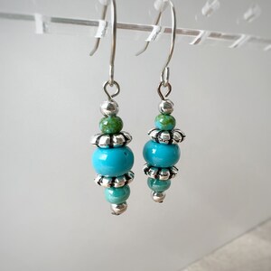 Turquoise beaded earrings, Silver Earrings, Silver dangle earrings, hippie dangle earrings, bohemian drop earrings, boho earrings