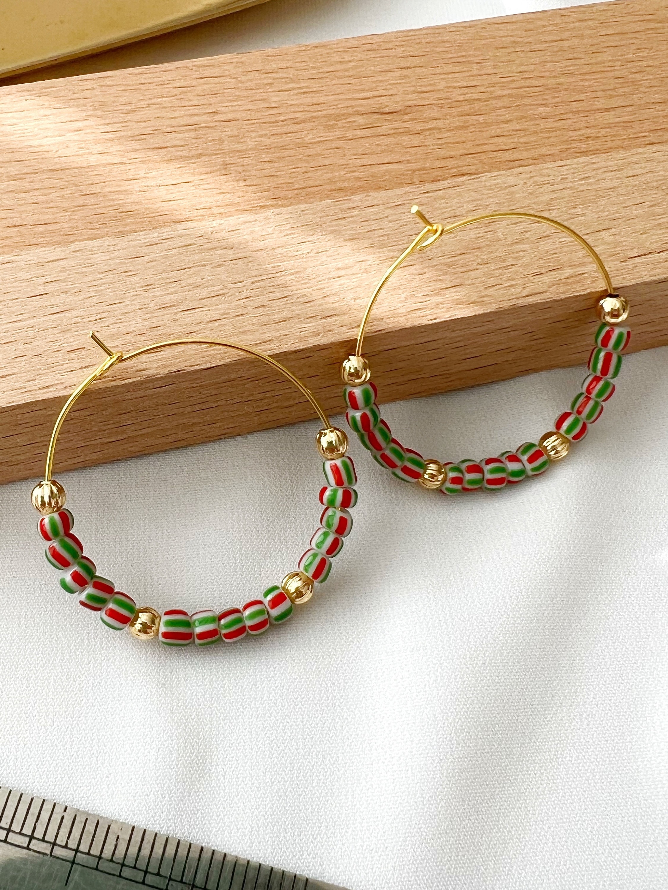 Seed Beaded hoop earrings, Gold Boho hoop earrings, bohemian hoop earrings