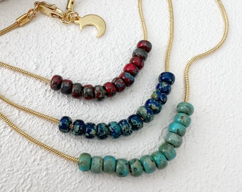 Gold Plated Beaded Necklace, Miyuki Glass Beads, Boho Minimalist