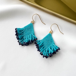 Blaue Boho Perlen Ohrringe, Rocailles Perlen Ohrringe, Perlen Fransen Ohrringe, Sommer Ohrringe, Sommer Schmuck