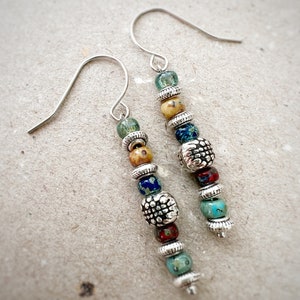Beaded boho earrings, Silver Earrings, Silver dangle earrings, hippie dangle earrings, bohemian drop earrings, boho earrings