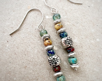 Handmade Boho Beaded Silver Dangle Earrings
