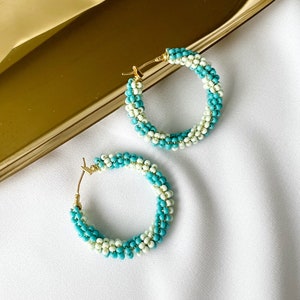 Boho hoop earrings, Beaded hoop earrings summer hoop earrings gold hoops,