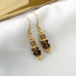 Natural Quartz Dangle Earrings, Gold Boho Earrings dangle earrings