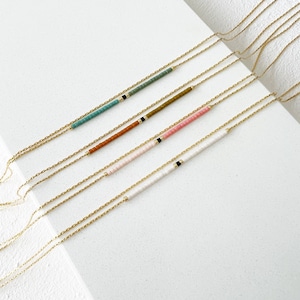 Gold Delicate Necklace with Tiny Beads, Layering Double Necklace, Minimalist Dainty Necklace, Soft Colors Minimal Boho Necklace