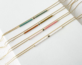 Gold Plated Tiny Miyuki Bead Necklace, Delicate Layering Necklace