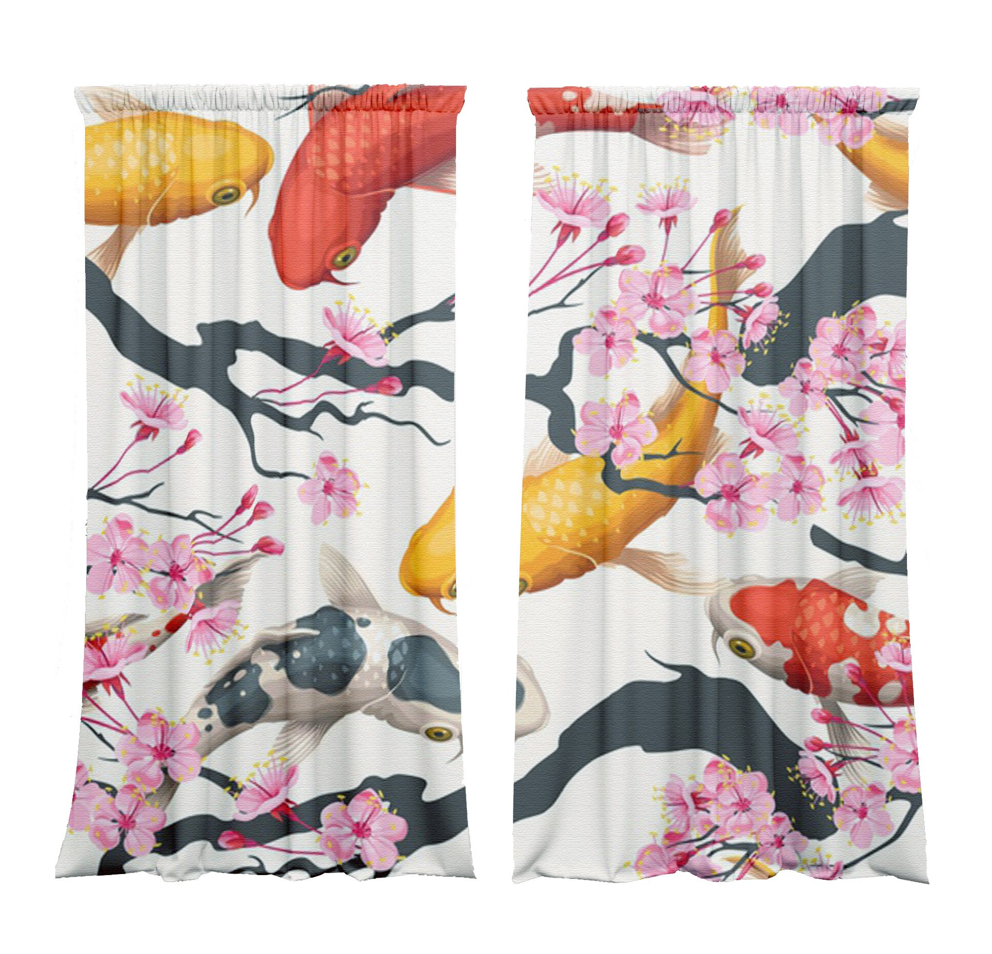 Set of 2 Curtains With Koi Fish Blackout Curtains Etsy