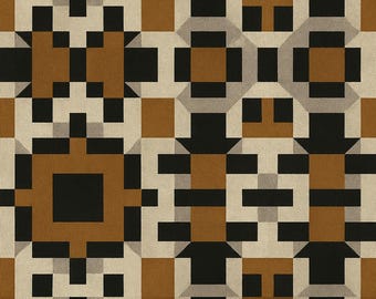 Geometrische tribale stof | Mid-century moderne stijl | Zwart Bruin Beige Patroon | Meubel- en gordijnstoffen | Artistiek textiel van SOWE